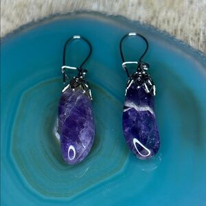 Chevron Amethyst Polished Beaded Long Dangling Earrings